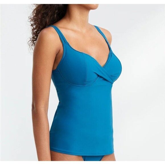 Birdsong Size 32DDD Bare Necessities Teal Blue Underwire Wrap Tankini Swim Top - Picture 4 of 10